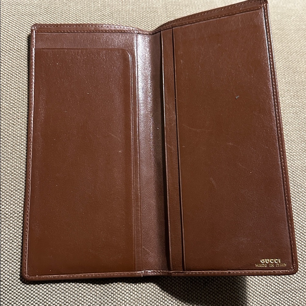 Gucci Brown Slim Long Wallet or Checkbook Cover Soft Leather Authentic Vintage